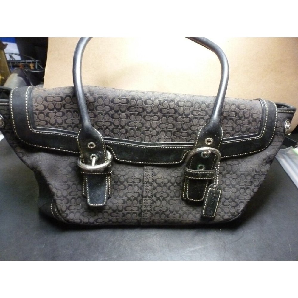 Coach Soho Signature Canvas Tote Purse Black Logo Satchel L04w-7080